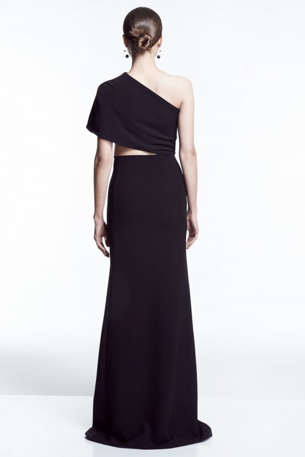 One Shoulder Cape- Cut Away Floor Length Dress