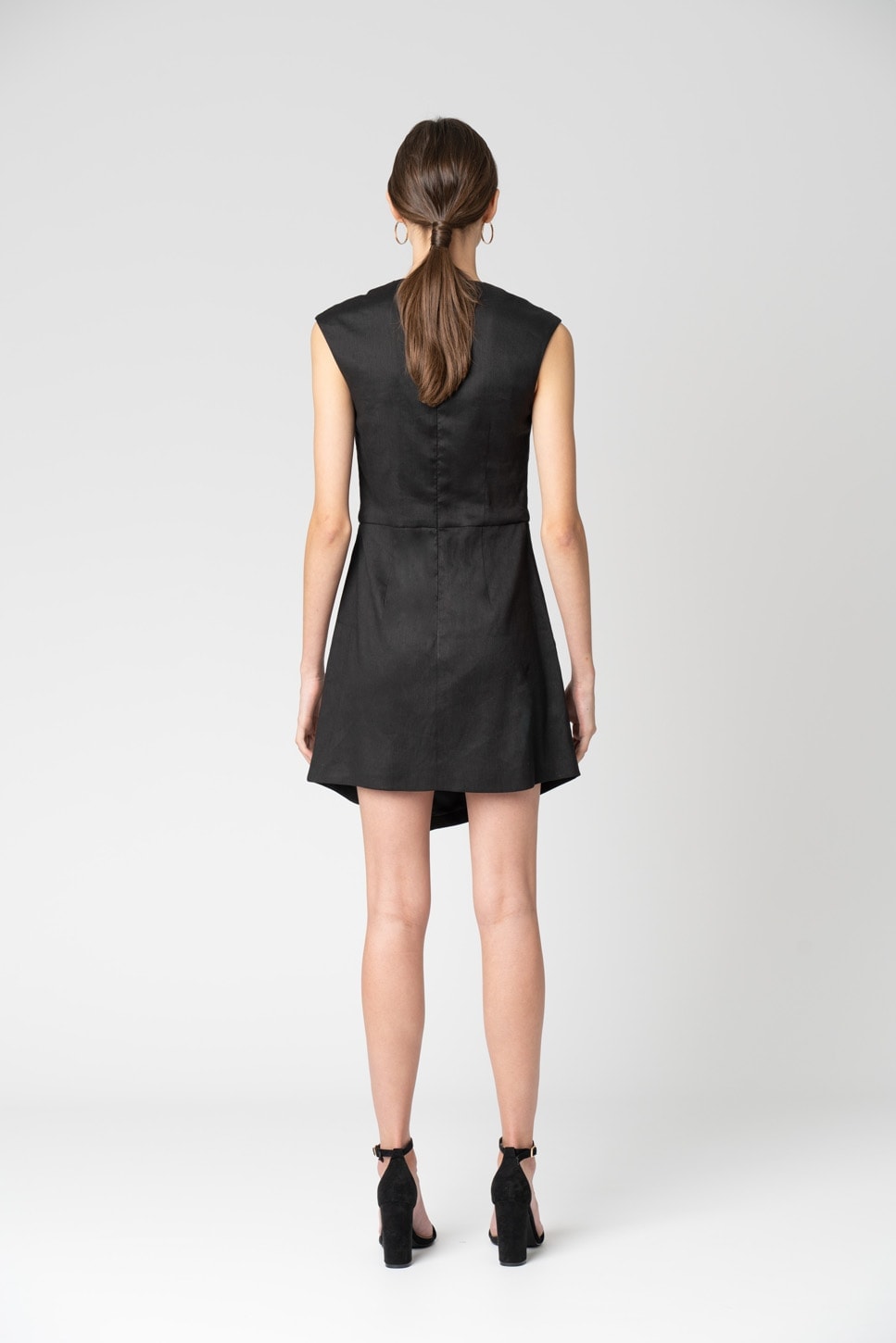 Linen Mini Dress - Black - Maniera
